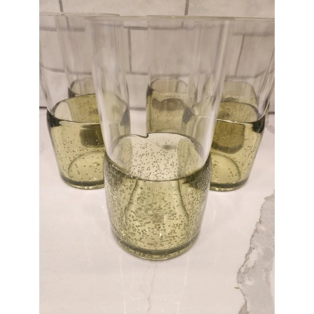 Pottery Barn Outdoor Picnic Acrylic Drinking Glasses Set of 6 Clear Green Bubble